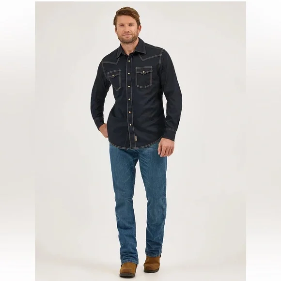 Wrangler peak comfort relaxed boot Men's Classic Blue Straight Jeans size 36x32 - Picture 6 of 15